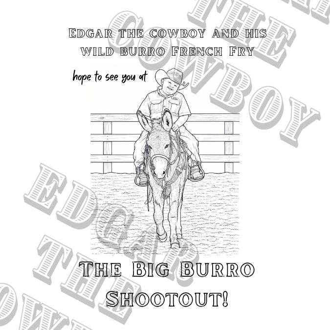 Edgar the Cowboy and his wild burro French Fry coloring book ——DIGITAL COPY,  PDF Instant download, print at home,