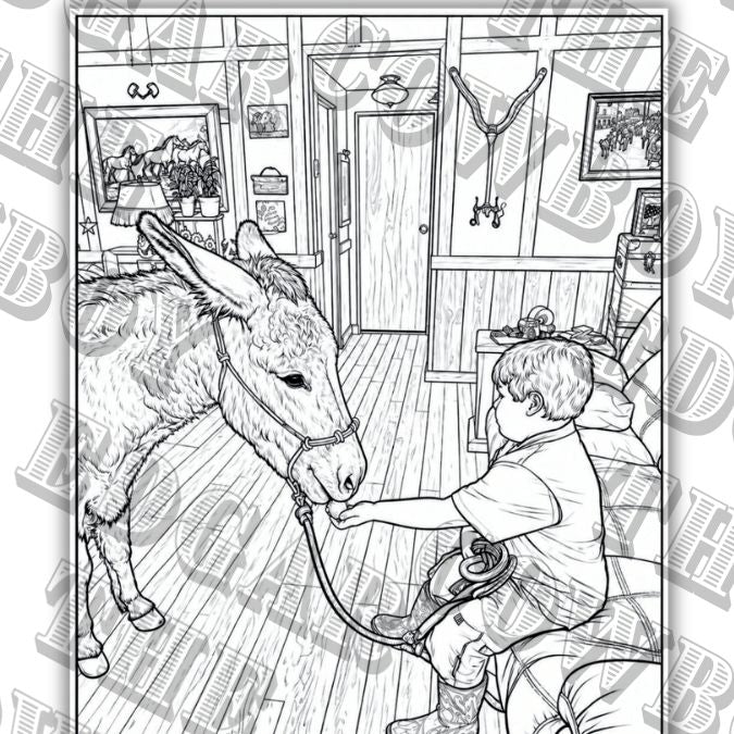 French Fry comes inside with Edgar the Cowboy - coloring page digital download